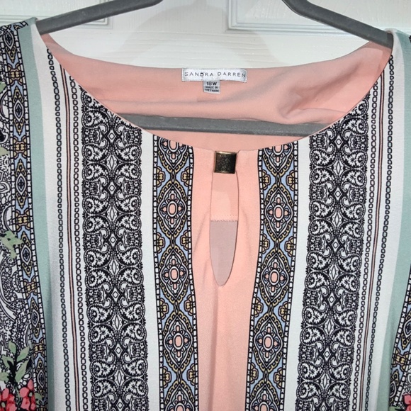 Sandra Darren Border Print and Floral dress Sz 18W medallion front - Picture 4 of 9